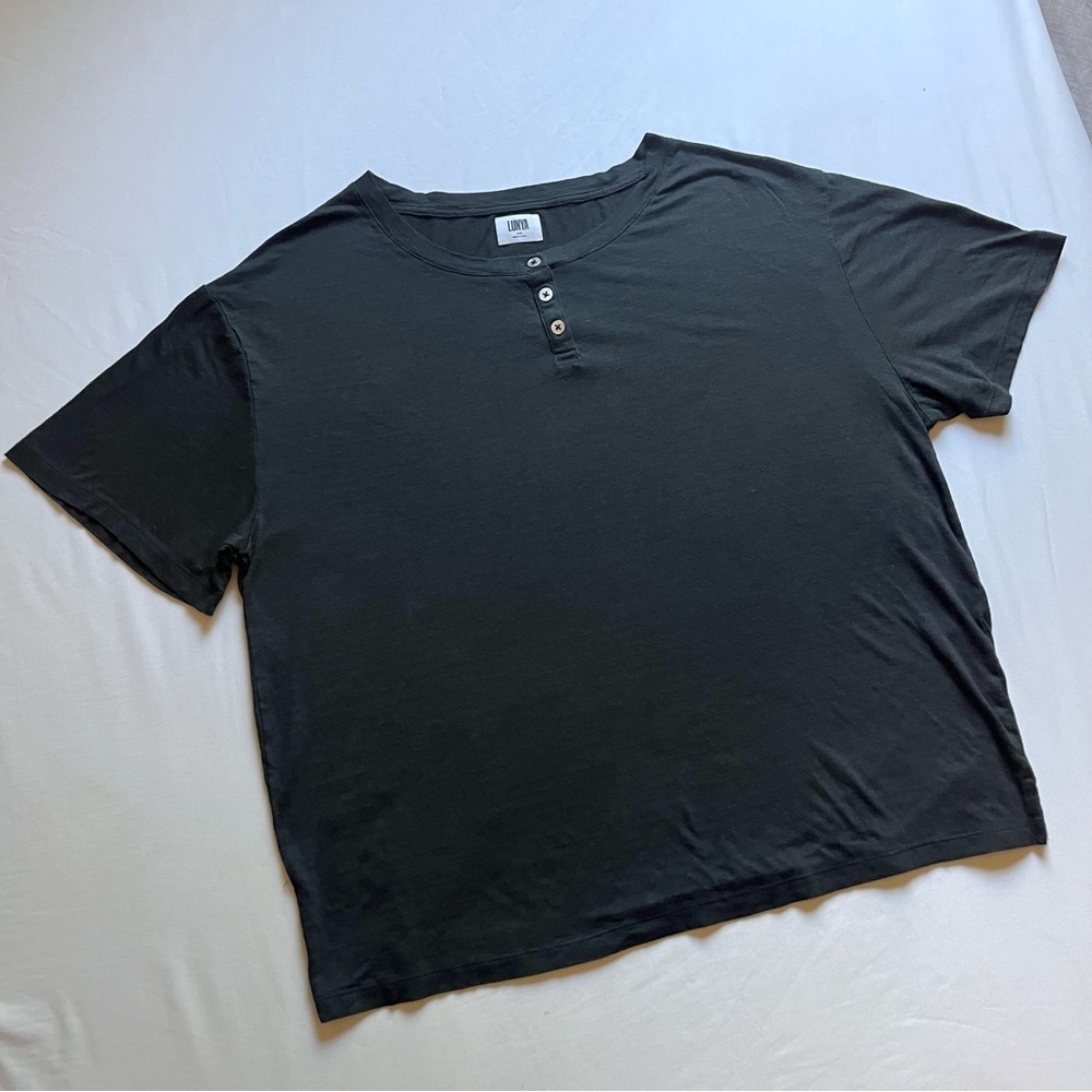 LUNYA black‎ knit polo crew neck boxy short sleeve cropped tshirt